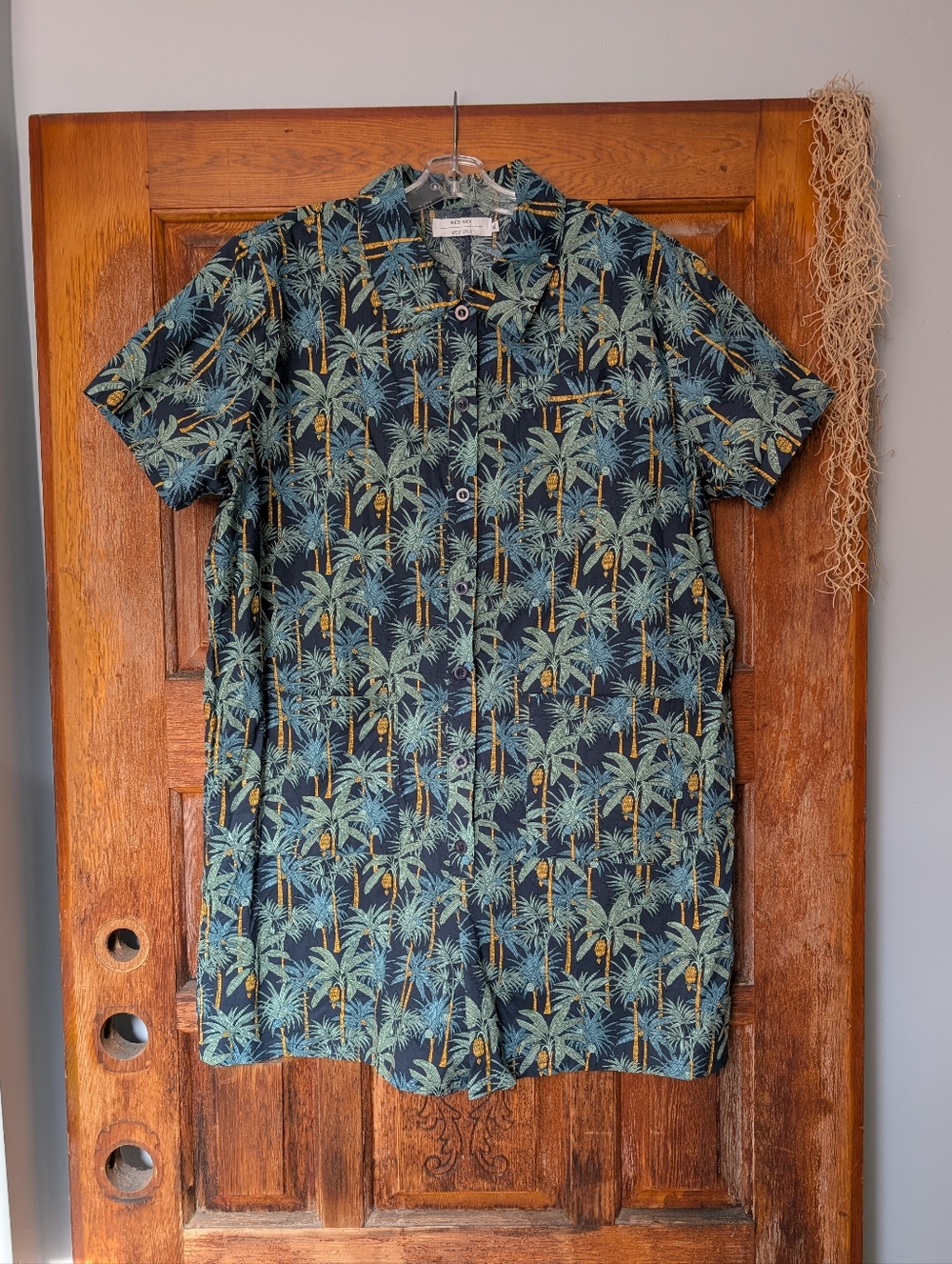 Romper (Red Sky) - Tropical Palm Print Black/Green